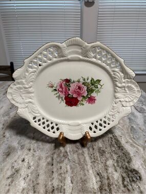 Formalities by Baum Bros. Rose Floral Porcelain Serving Platter 12”